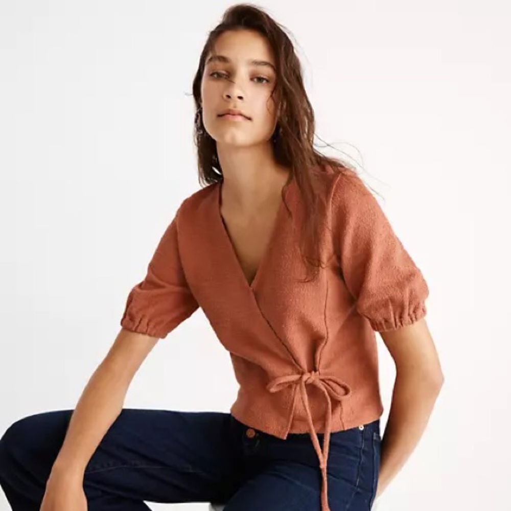 Madewell Texture&Thread rusty orange wrap blouse